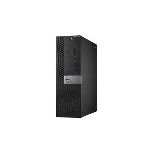 Compact black small-form-factor desktop tower, front USB ports and power button visible