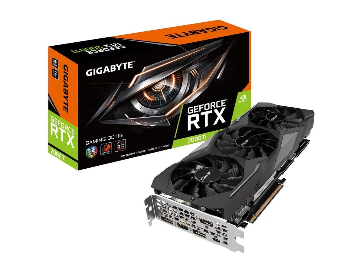 GIGABYTE GeForce RTX 2080 Ti graphics card with three WINDFORCE fans