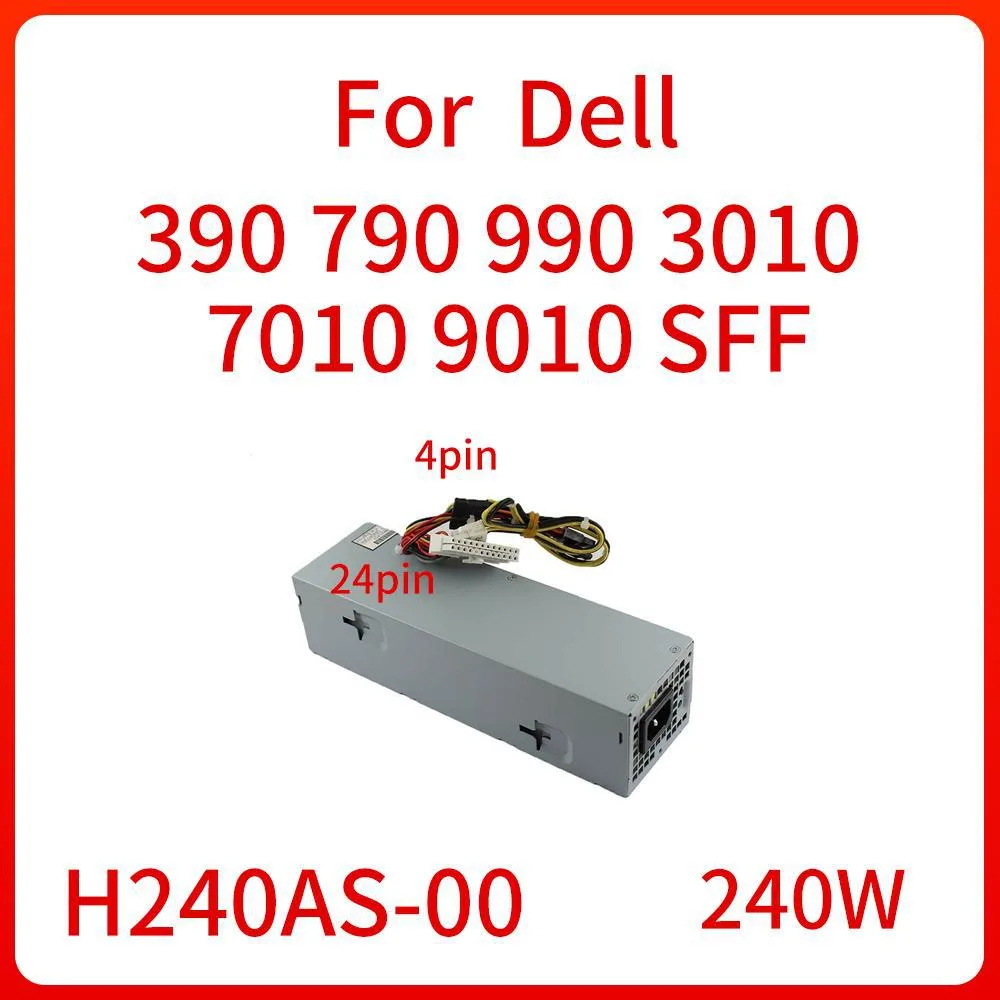 New 240W SFF power supply unit, black metal enclosure, standard 24-pin and 4-pin connectors