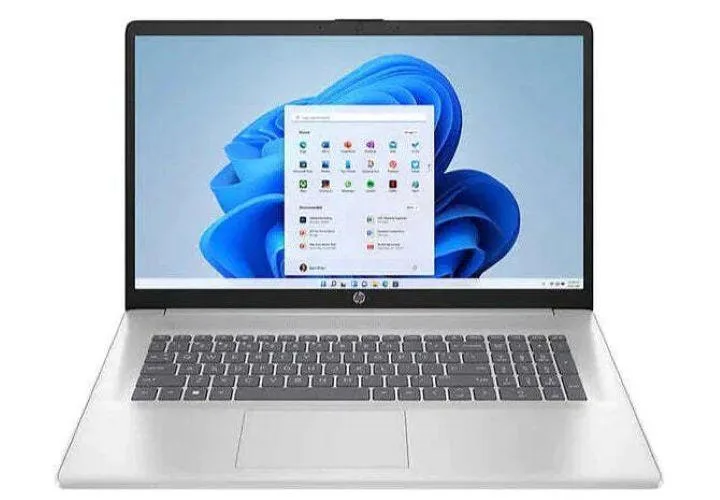Silver 17.3 inch touchscreen laptop with full keyboard and trackpad