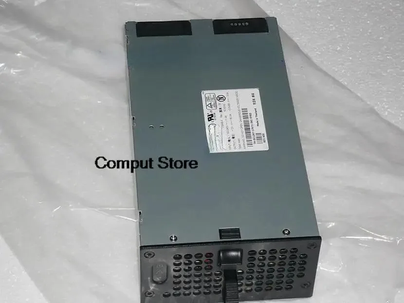 Silver rectangular server power supply unit with rear fan grille and power socket