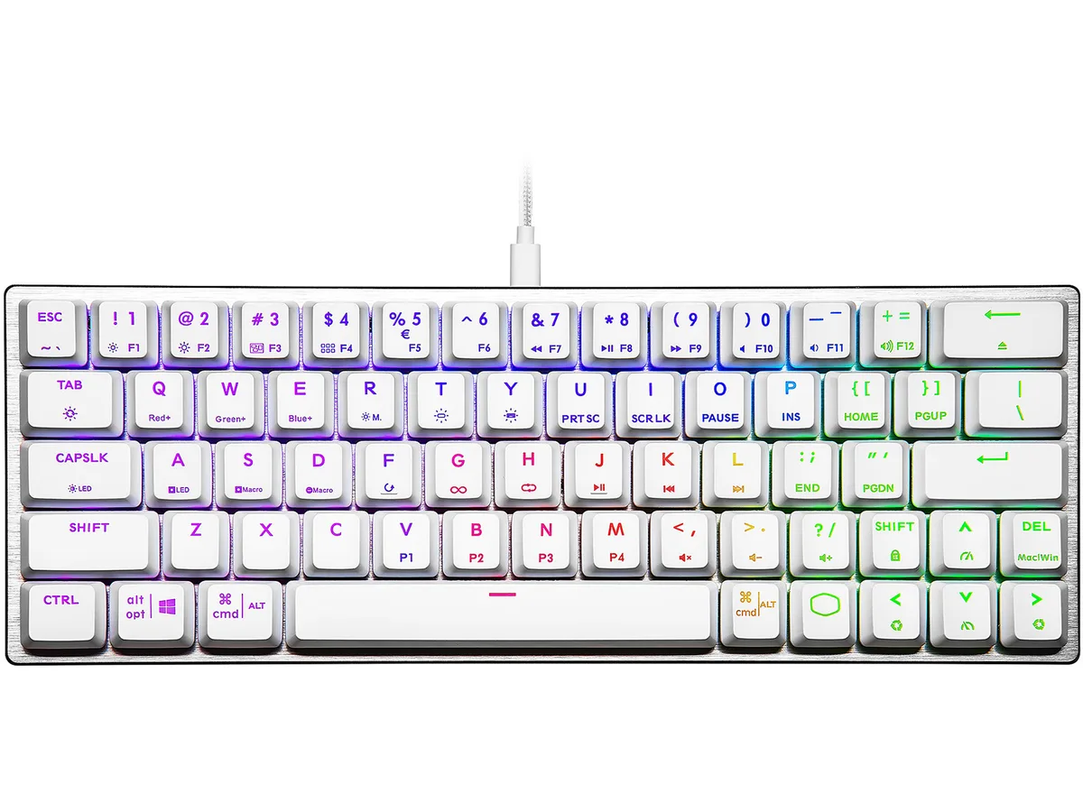 Cooler Master Cooler Master SK-620-SKTR1-US 60% wired keyboard, low-profile red switches, RGB, silver white — 商品照片