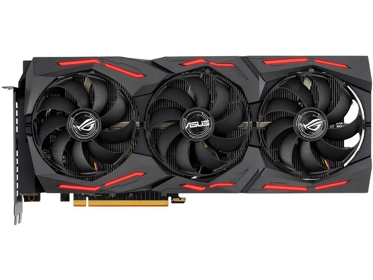 ASUS ROG Strix Radeon RX 5600 XT graphics card with triple-fan cooler and metal backplate