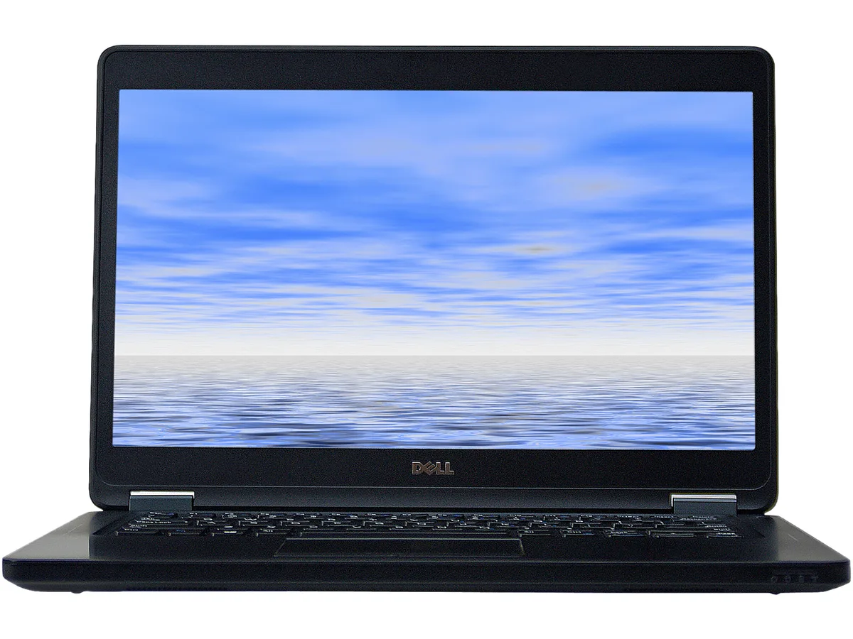 Refurbished Dell Latitude E5450 14.0 inch laptop, dark grey chassis with visible wear, scuffs and shiny keyboard