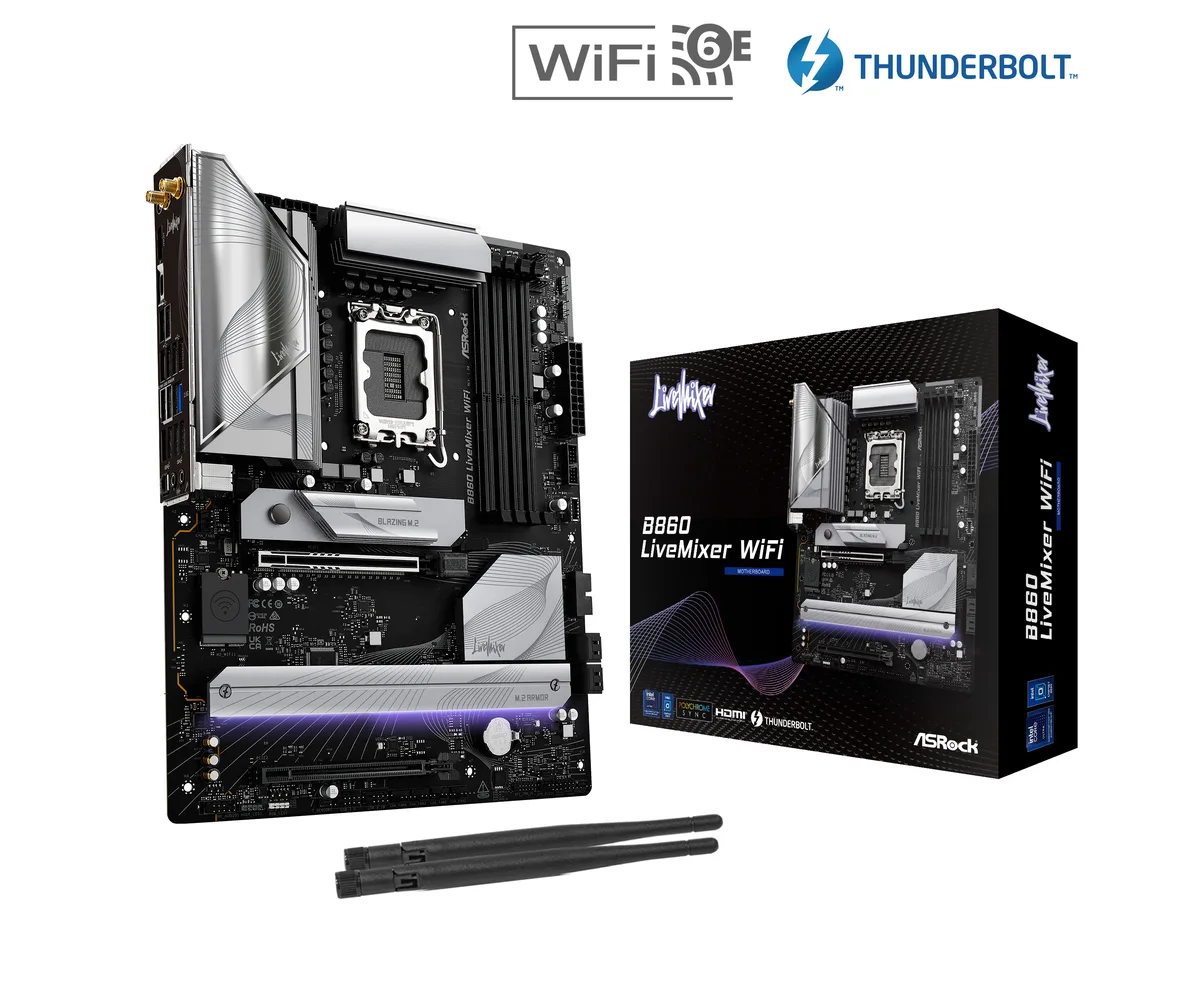 ASRock ASRock B860 LiveMixer WiFi Intel motherboard — product photo