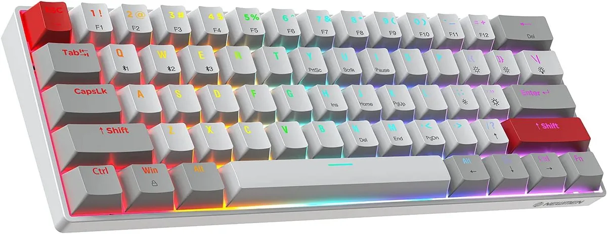 Compact 60 percent mechanical keyboard with 61 keys and RGB backlighting