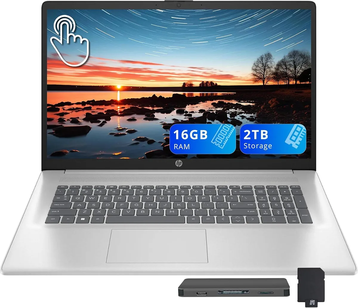 HP HP 17.3" HD+ Touchscreen Business Laptop AMD Ryzen 5 7430U 16GB 1TB SSD + 1TB Docking Station Silver — 제품 사진