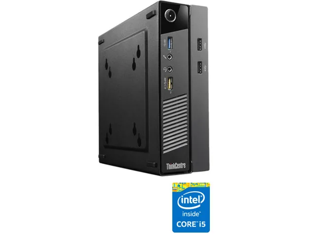 Compact black Lenovo ThinkCentre M73 Tiny desktop, small cube form factor, matte Business Black finish