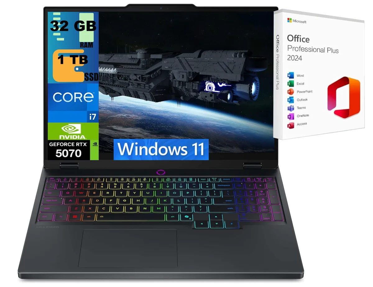 Black 15.1 inch gaming laptop with OLED display and RGB keyboard