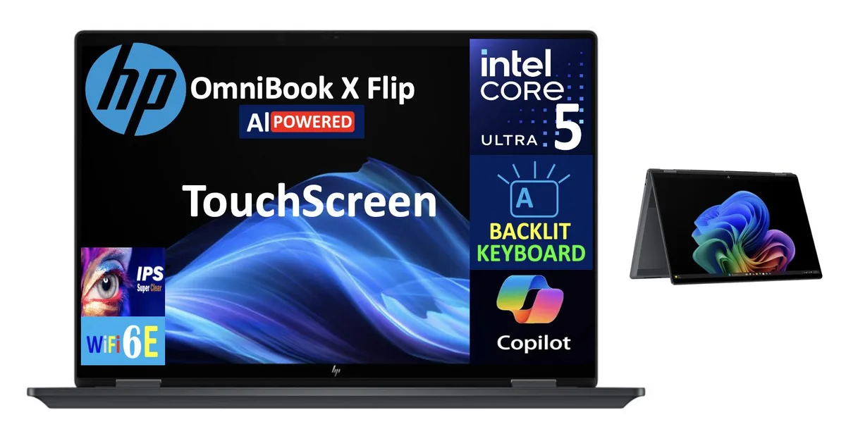 HP HP OmniBook X Flip 16.0" Touchscreen Ultra 5-226v 16GB LPDDR5X 8TB PCIe SSD — product photo