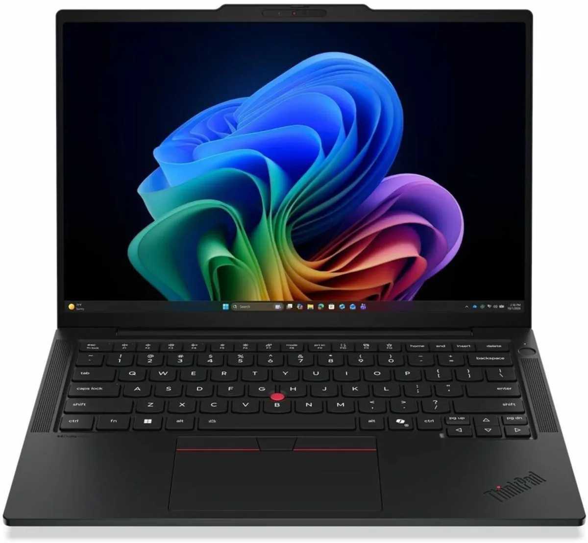 Silver ultraportable laptop closed, thin 14 inch chassis, matte finish, ThinkPad logo centered