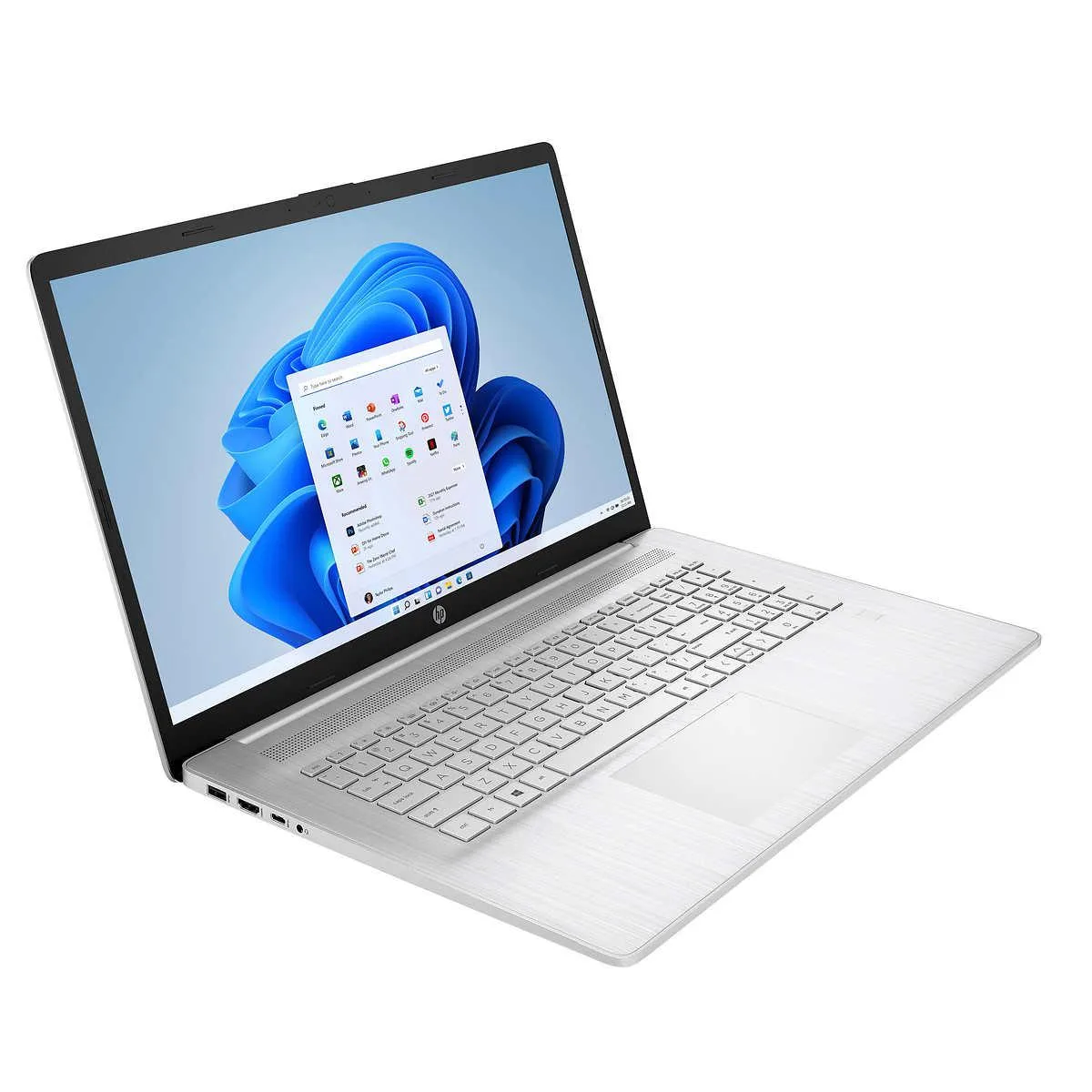 Silver 17.3 inch laptop with full-size backlit keyboard and numeric keypad