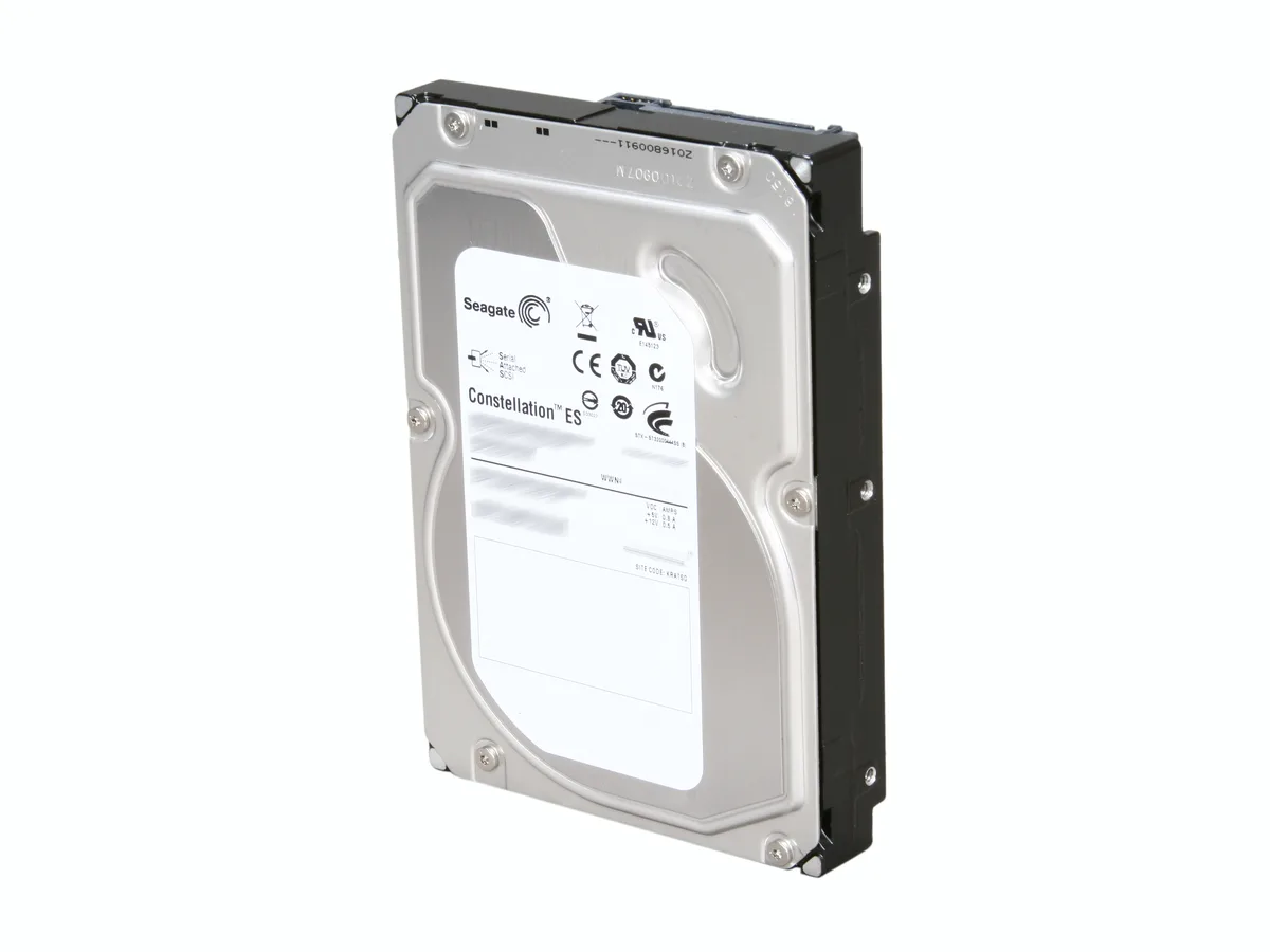 A bare 3.5 inch enterprise SAS hard drive with silver aluminium casing and exposed circuit board