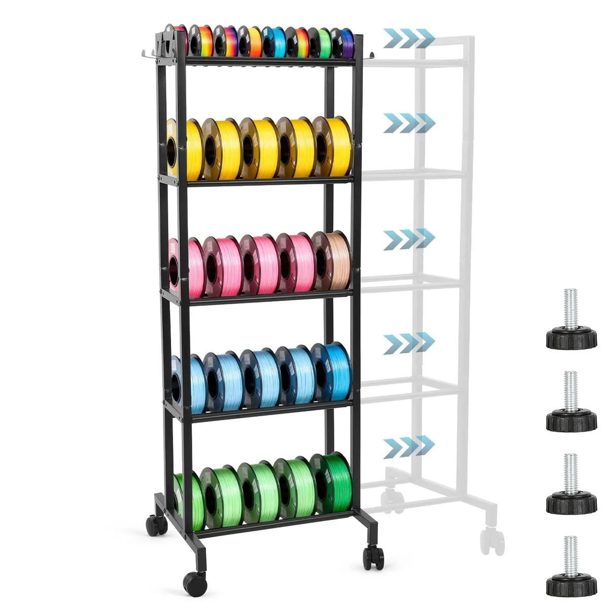 BFKK BFKK 3D Printer Filament Rack 18-31" Adjustable 5-Tier 55 Spools Shelf Only — 제품 사진