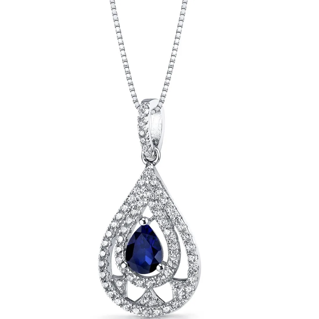 Oravo Oravo Blue Sapphire Chandelier Pendant Necklace Sterling Silver 1 Carat 18" SP11276 — foto do produto