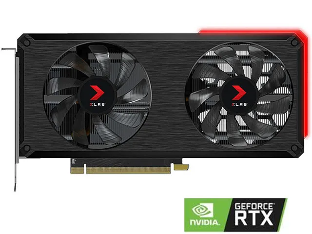 PNY XLR8 RTX 3060 Ti dual-fan graphics card with RGB lighting