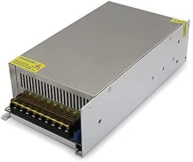Rectangular aluminium power supply unit with terminal block and voltage selector switch