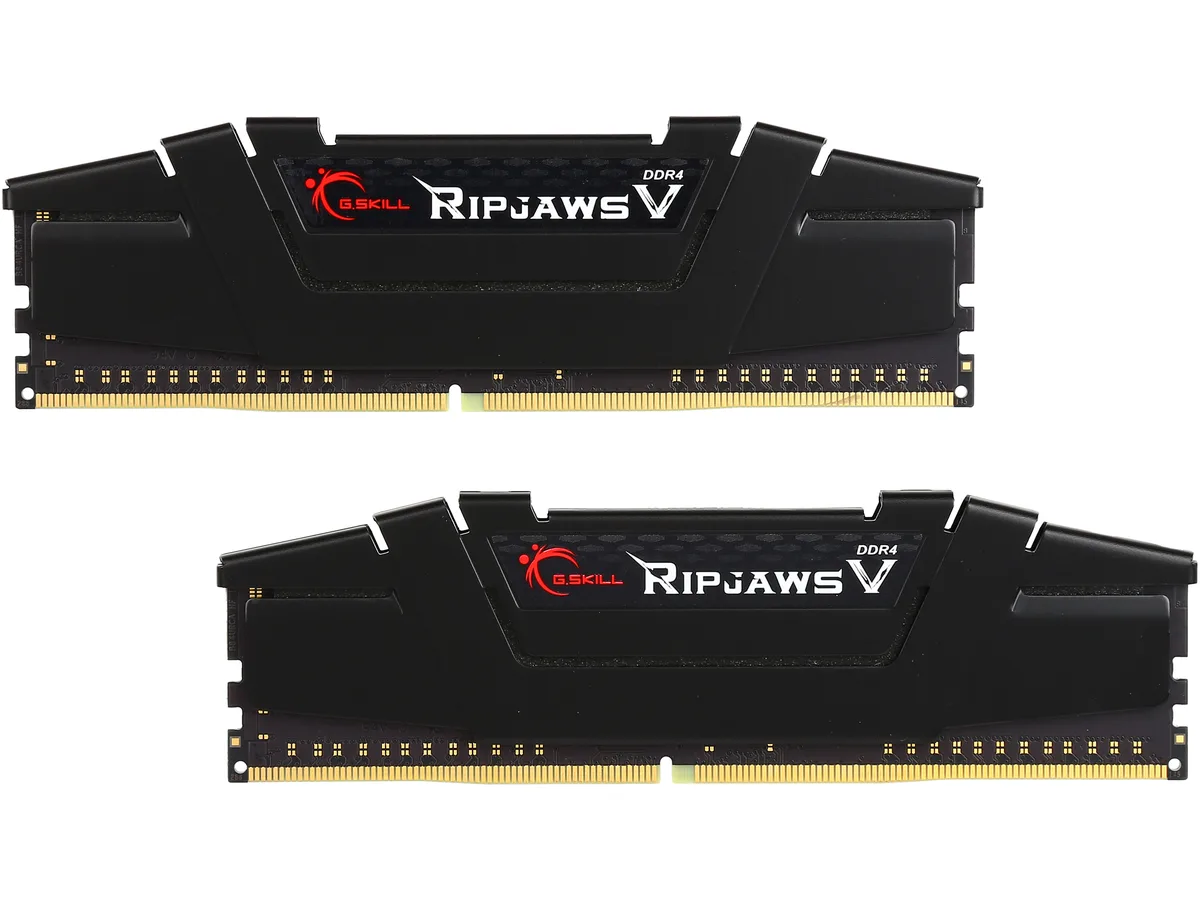 Two black DDR4 modules with low-profile aluminum heatspreaders