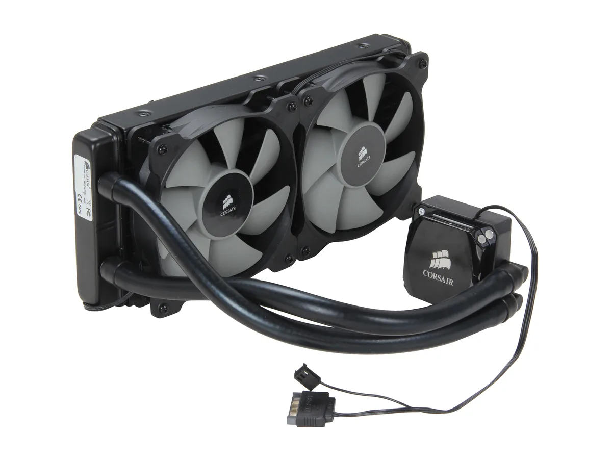 Black rectangular 240mm radiator with two 120mm fans and square pump block