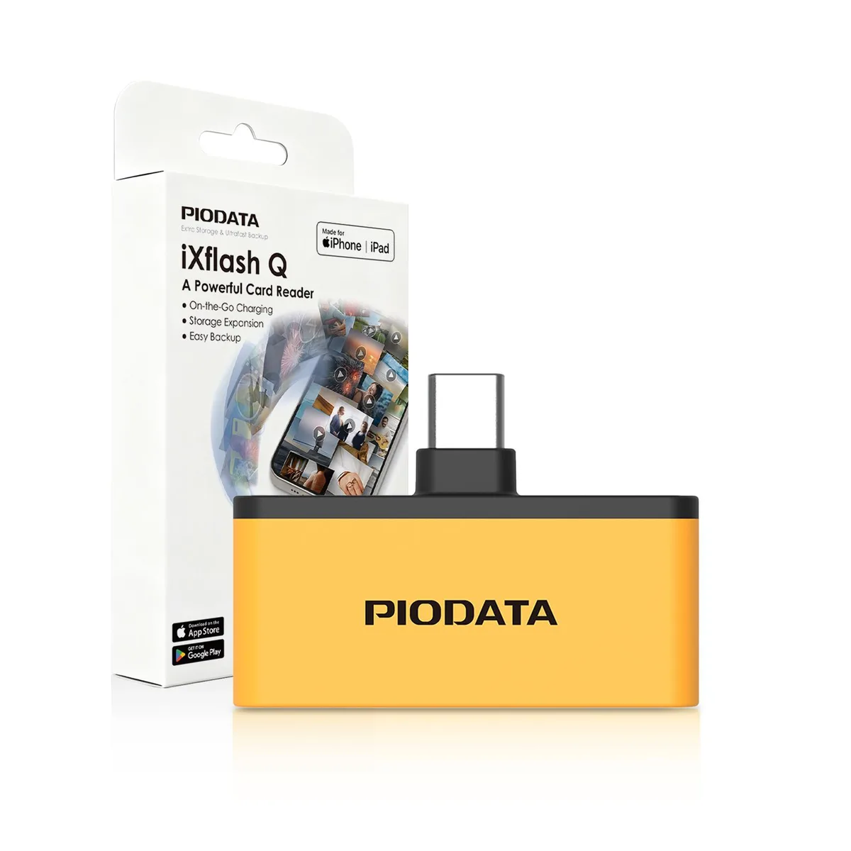 PIODATA PIODATA iXflash Q MicroSD Card Reader USB-C 60W Passthrough Black/Yellow — 商品写真