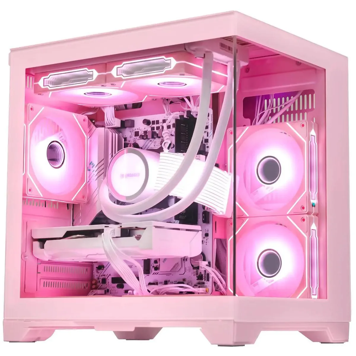 Hoengager Hoengager Gaming PC Ryzen 7 5700X Radeon RX 9060 XT 16GB 32GB DDR4 3TB Liquid Cooling Pink — product photo