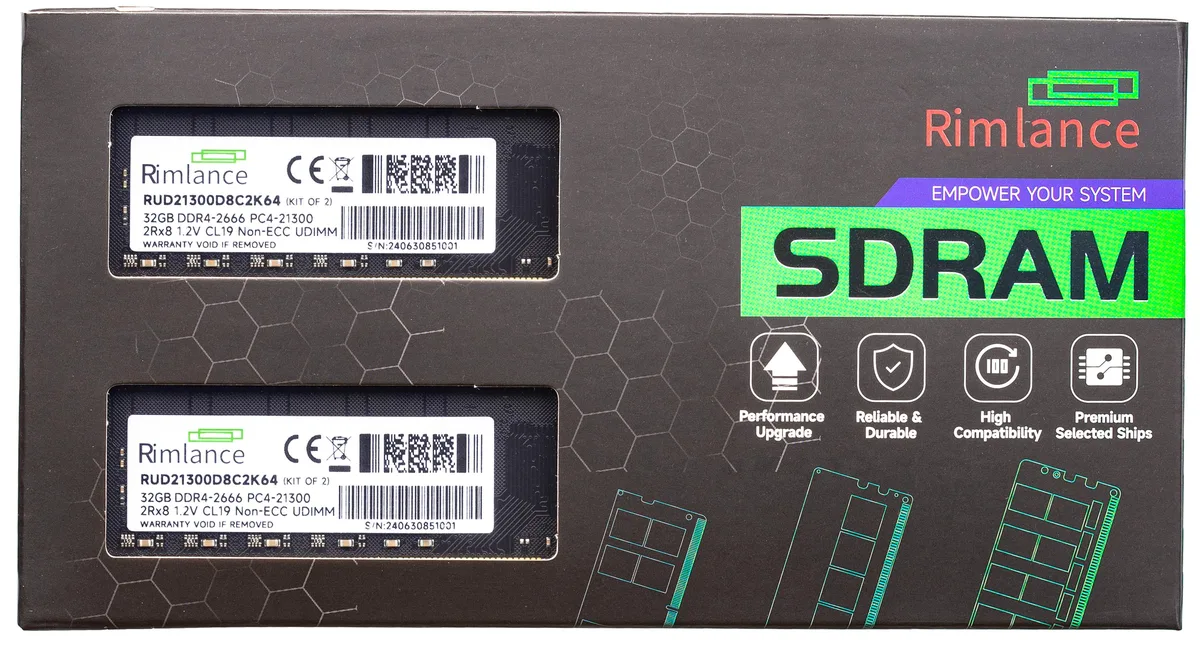 RIMLANCE RIMLANCE RUD21300D8C2K64 64GB (2×32GB) DDR4 2666 CL19 desktop RAM — product photo