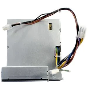Rectangular black metal internal power supply unit with rear fan grille and proprietary connector