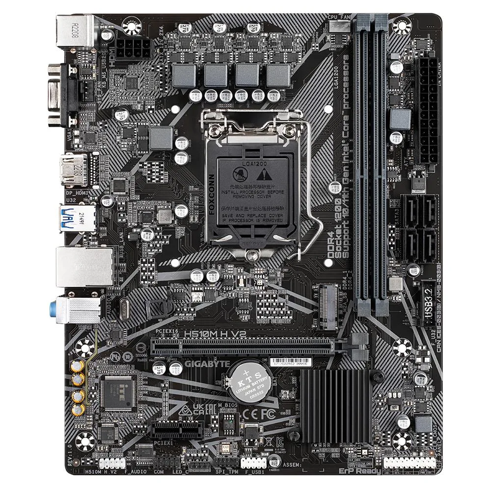 Green micro-ATX motherboard with silver CPU socket and black PCIe slot