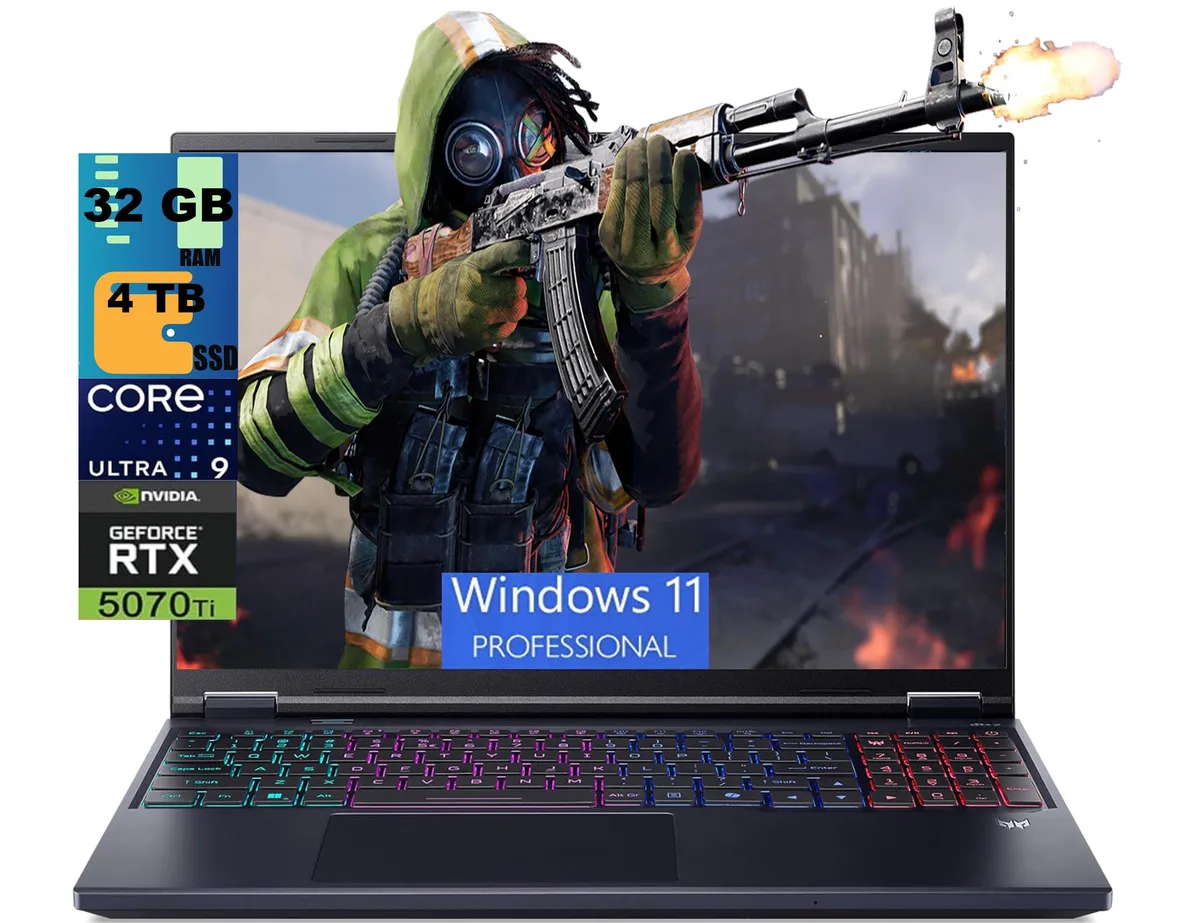 Black 16 inch gaming laptop with RGB backlit keyboard