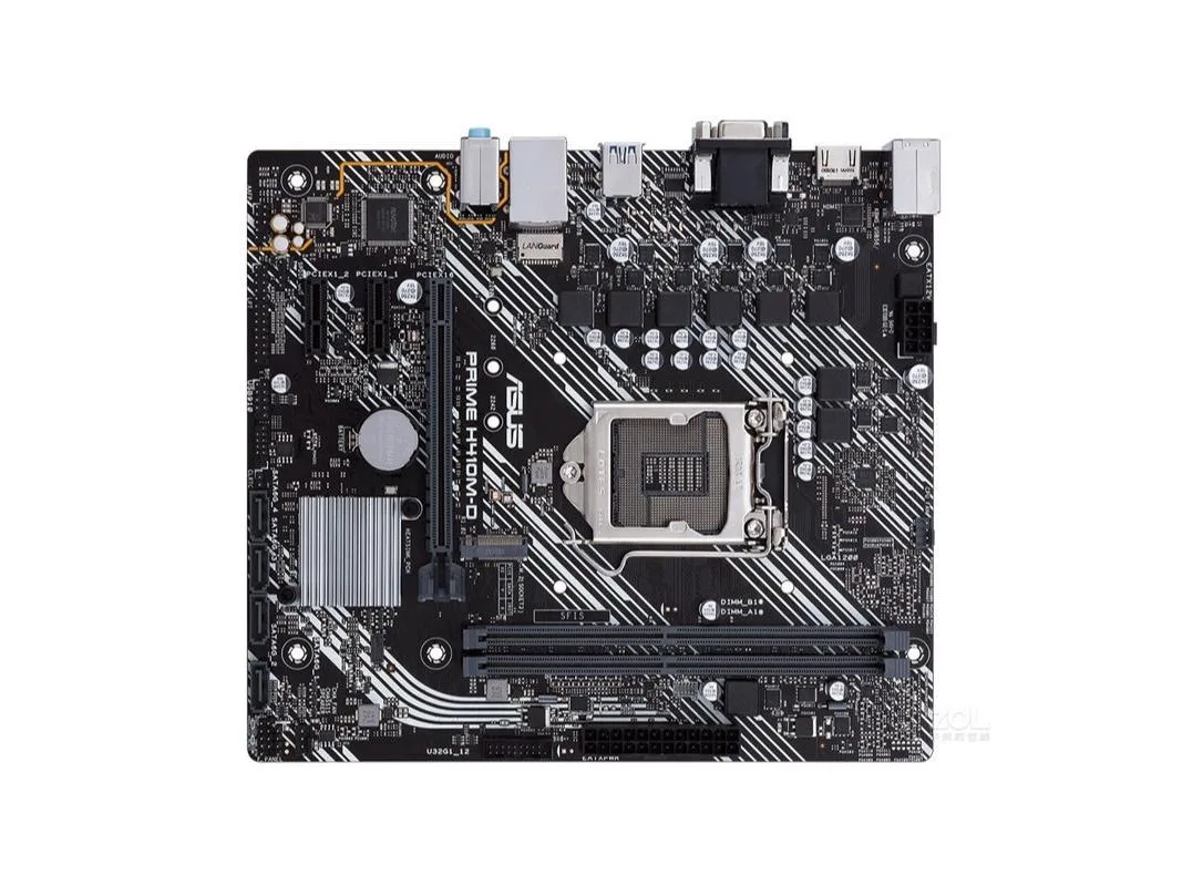Green Micro ATX motherboard with silver LGA 1200 socket and black DDR4 slots