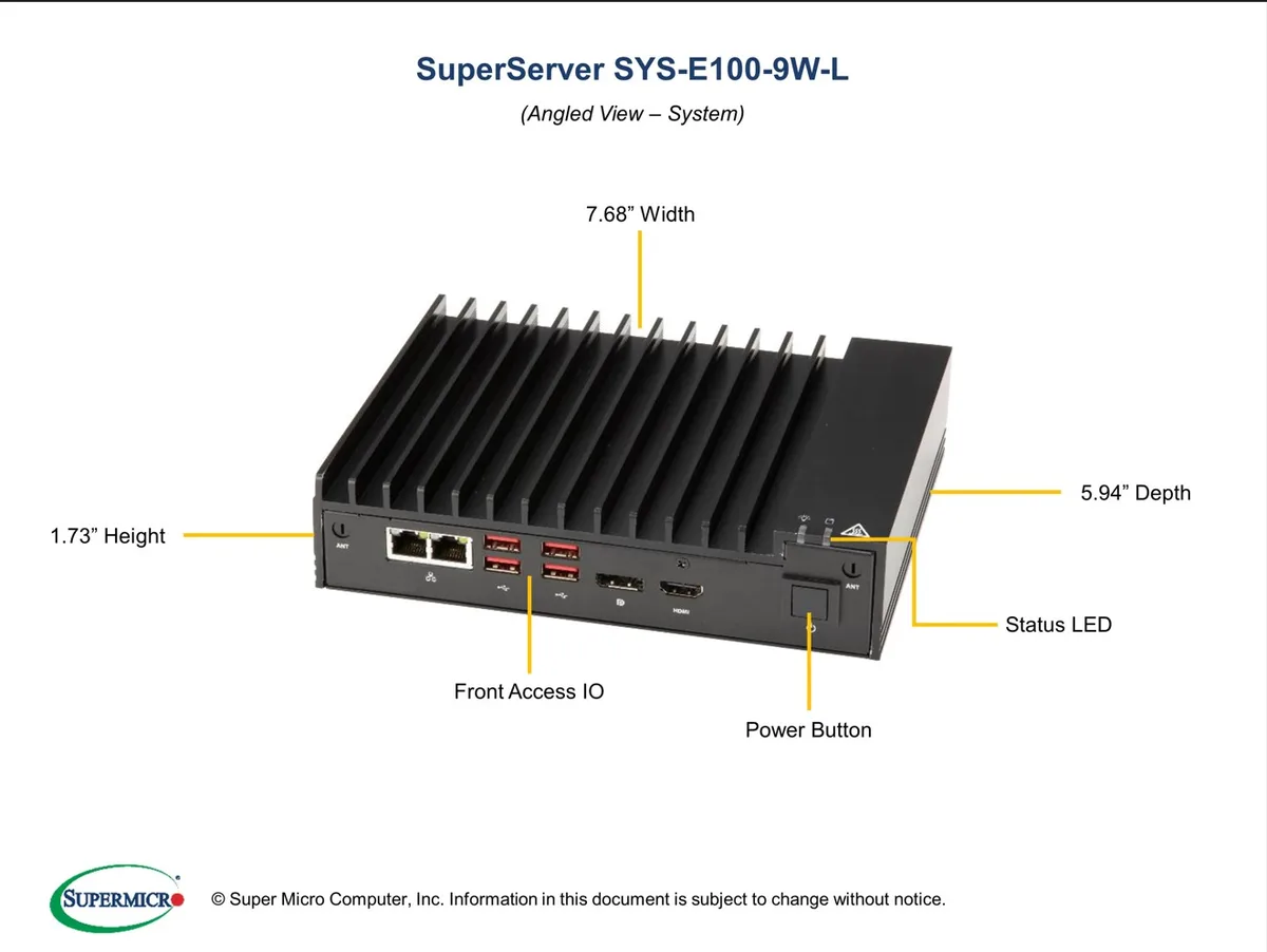 Compact silver mini PC with power and drive LEDs