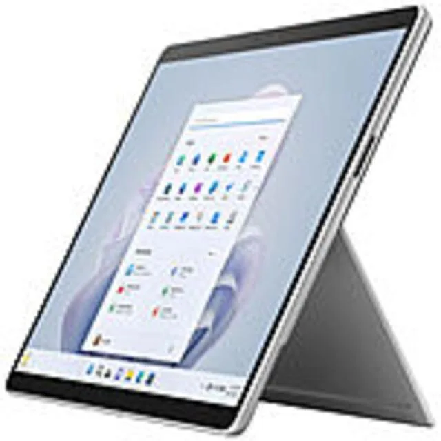 Platinum Surface Pro 9 tablet with 13.3 inch touchscreen and detachable keyboard