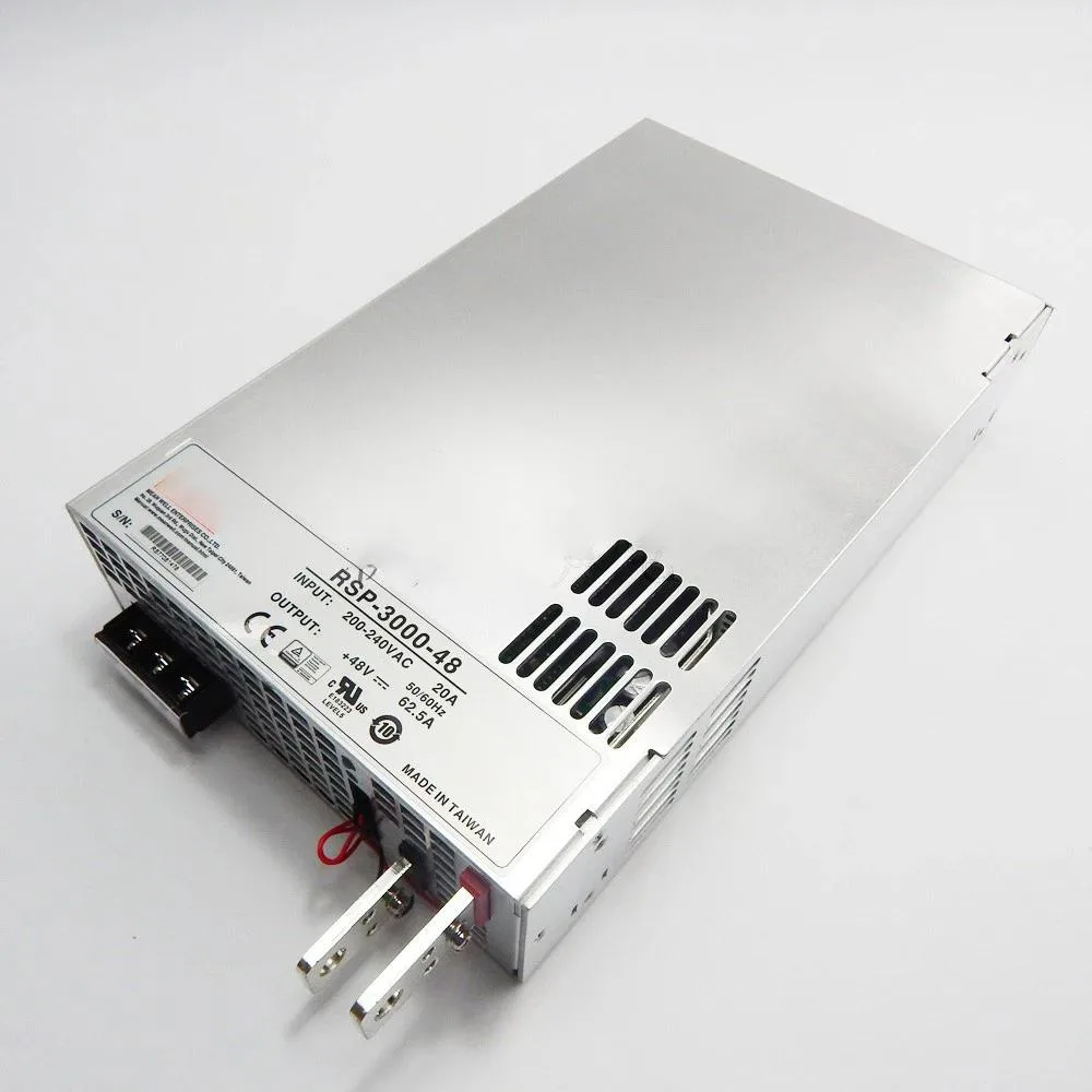 Silver rectangular ATX power supply unit with rear fan grille and terminal block