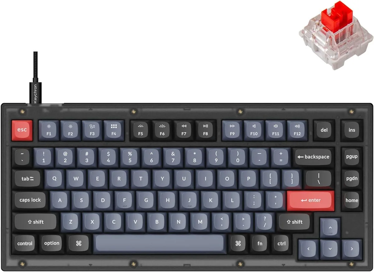 TUKO TUKO 82-Key 75% Gaming Keyboard Frosted Black Translucent Red Switch — product photo