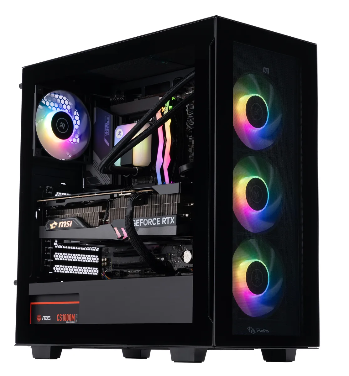 Black ABS Tempest 300 mid-tower case with EKWB 360 mm liquid cooler visible through side panel