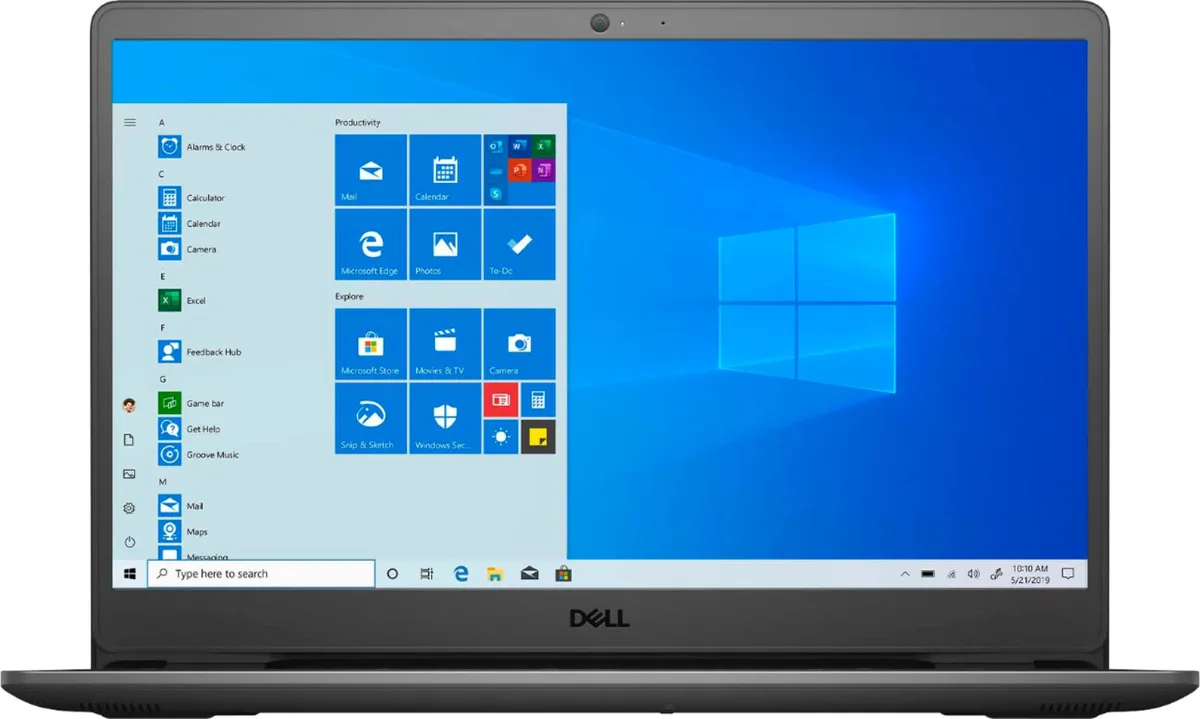 Black Dell Inspiron 3505 15.6 inch FHD touchscreen laptop closed