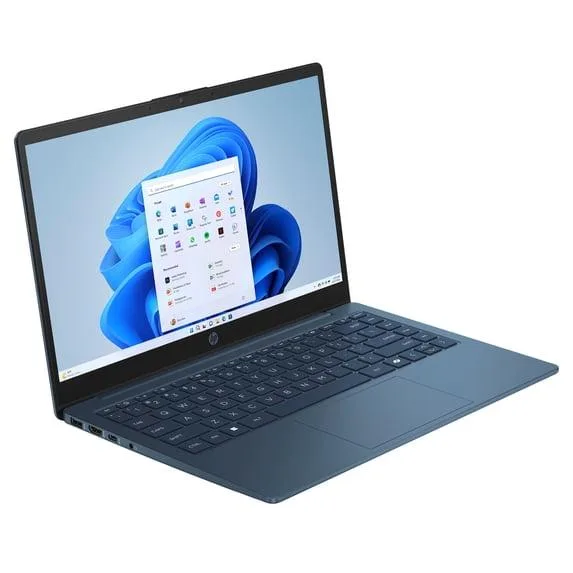 Slim blue plastic laptop, 14 inch HD screen, 0.7 inch thick