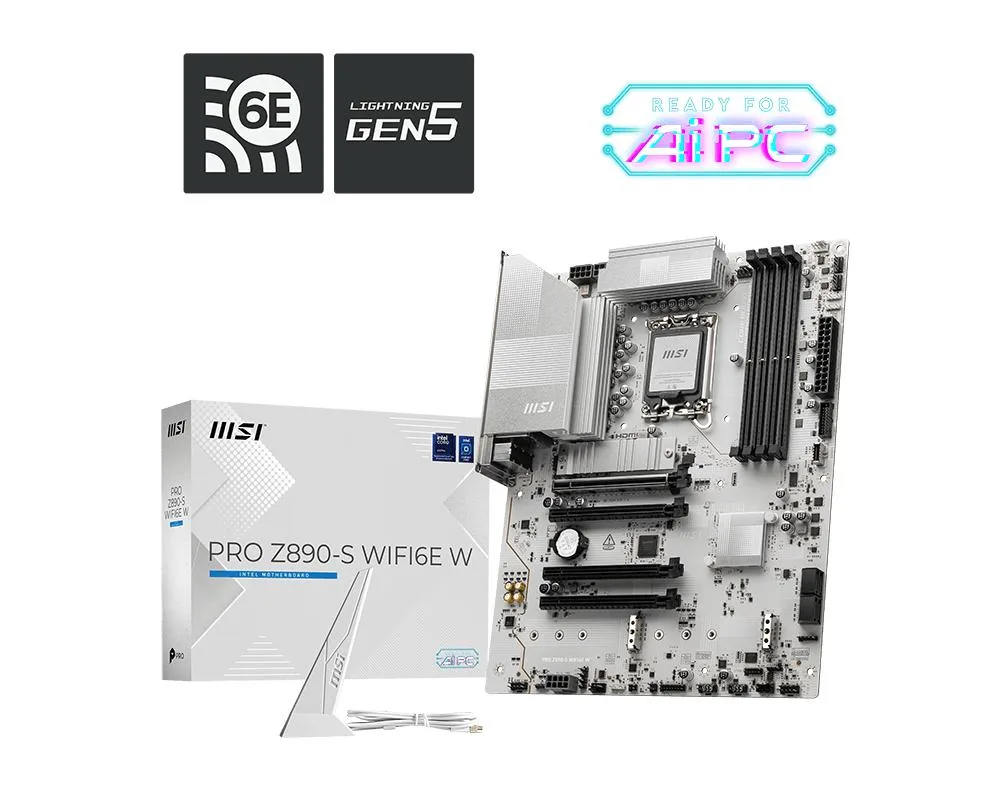 ATX motherboard with silver heatsinks and black PCB