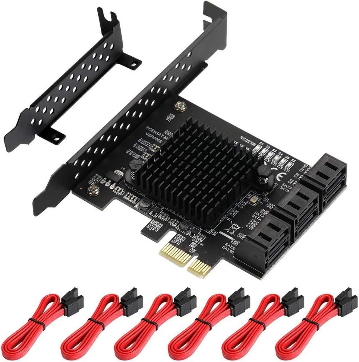 Vszerda Vszerda PCIe SATA Card 6 Port with 6 SATA Cables and Low Profile Bracket — preces foto