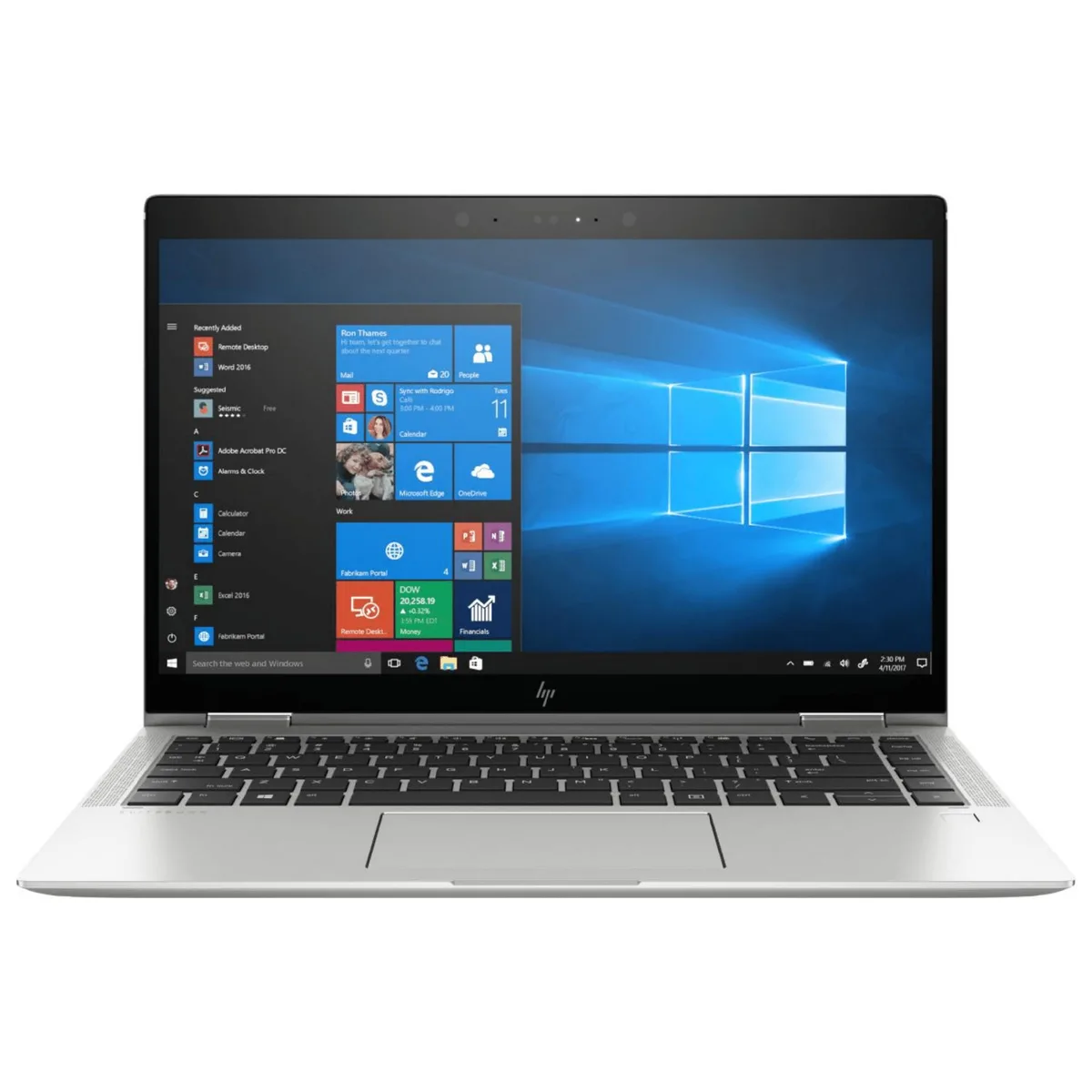 Silver 14-inch 360-degree convertible laptop with 1920 x 1080 display