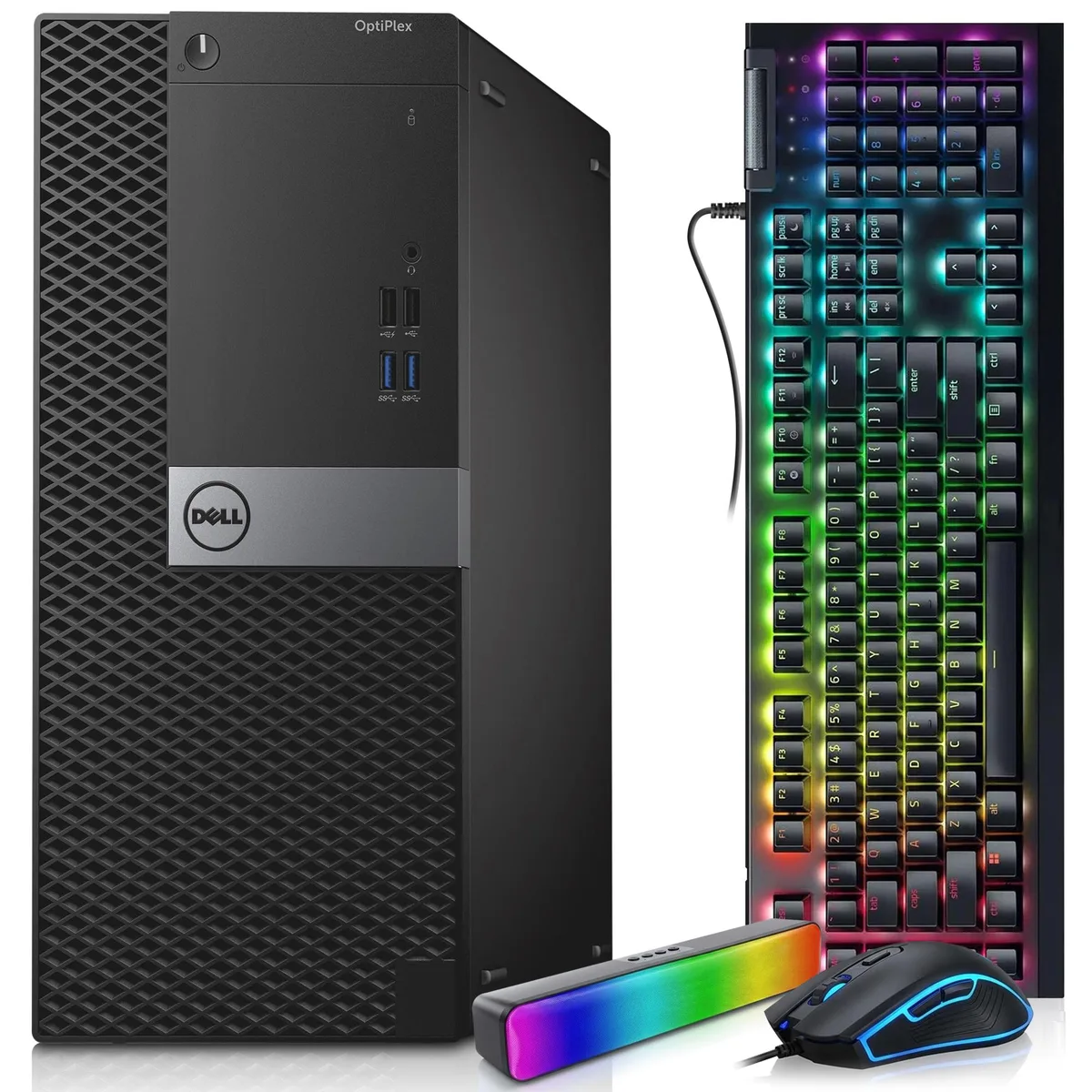 DELL DELL OptiPlex 5040 Desktop PC i5-6500 16GB 1TB SSD Radeon 550 RGB Keyboard Mouse Soundbar Wi-Fi Windows 11 Pro — product photo