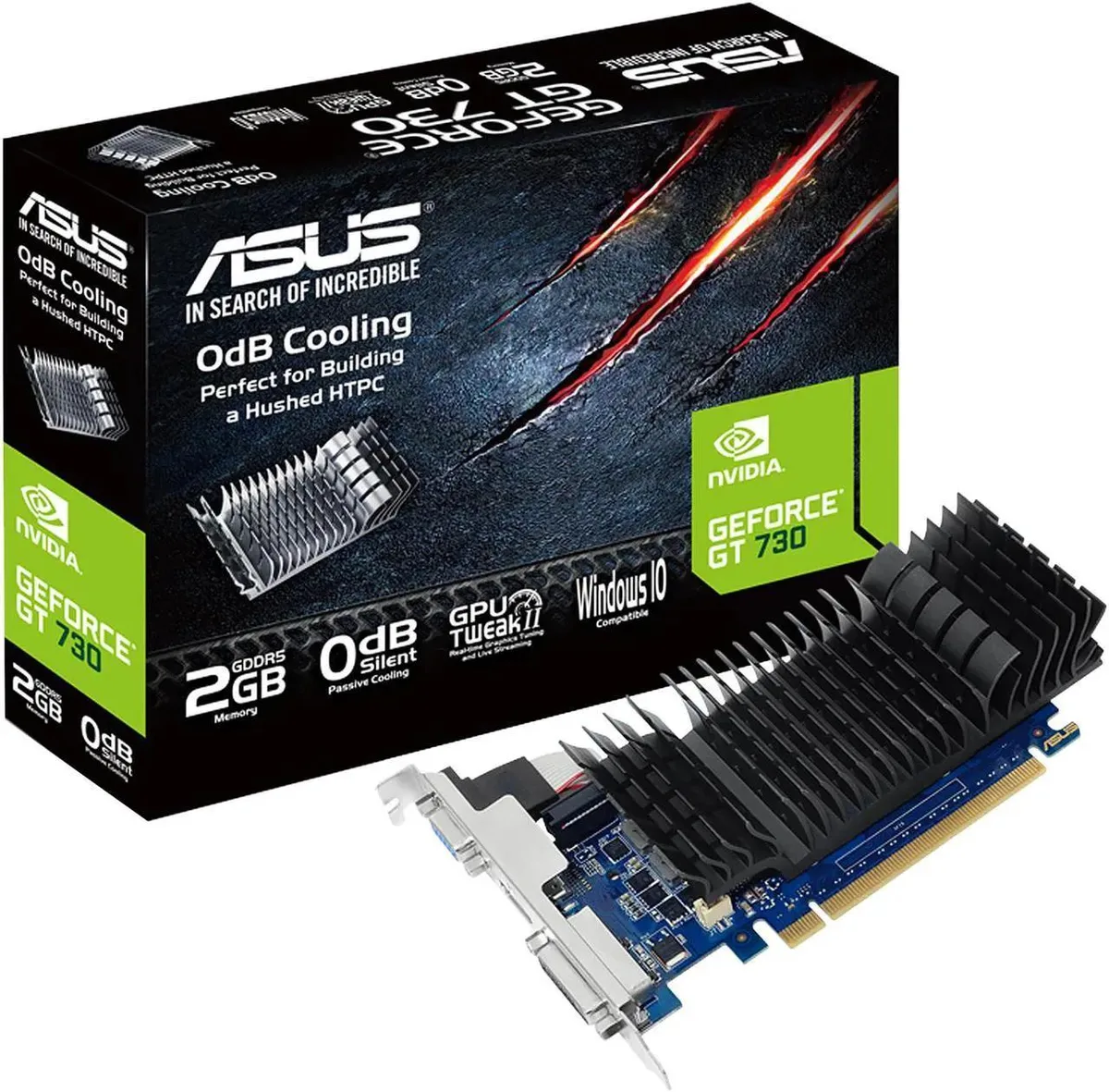 ASUS GeForce GT 730 low-profile graphics card with passive cooler, DVI, HDMI and D-SUB ports