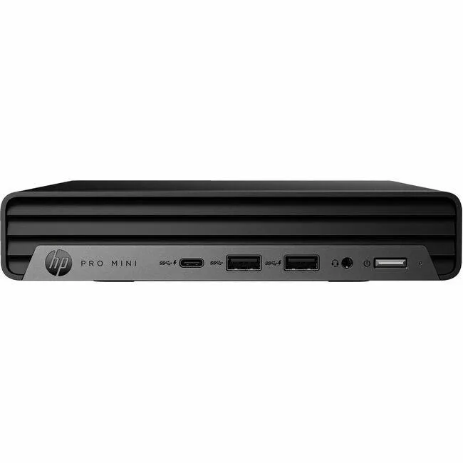 Small black rectangular mini PC with front ports
