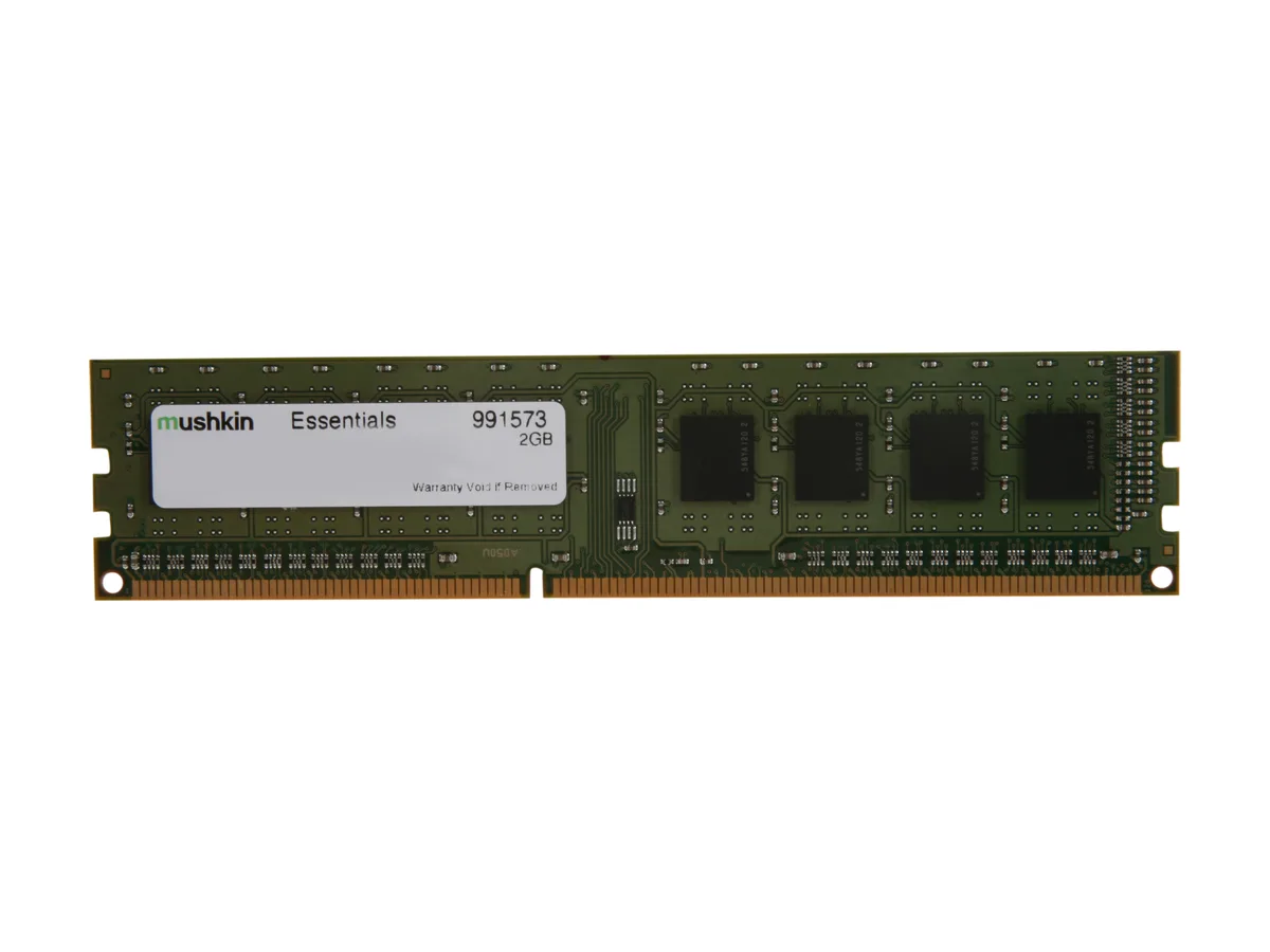 Green rectangular circuit board with gold edge connectors and black memory chips