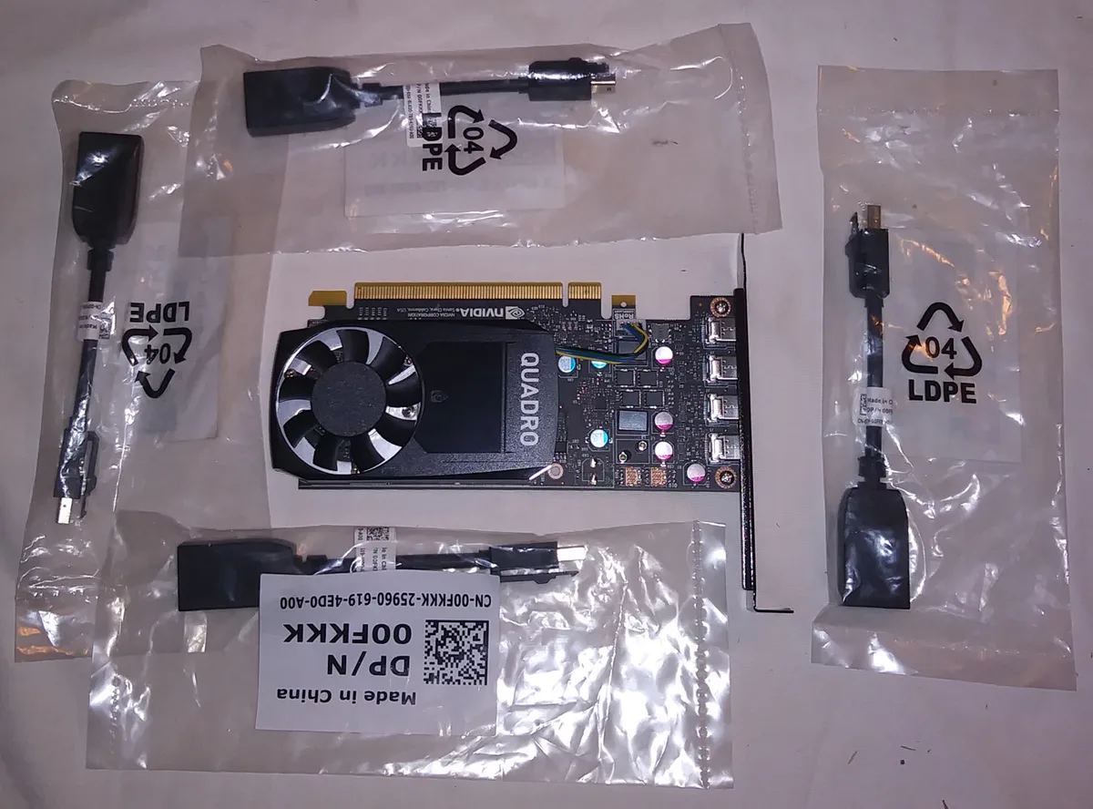 Full-height graphics card with single fan and four mini DisplayPort connectors