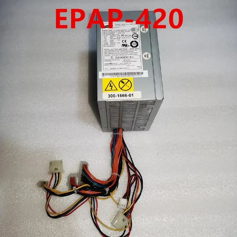 Rectangular ATX power supply unit with metal casing and ventilation grille