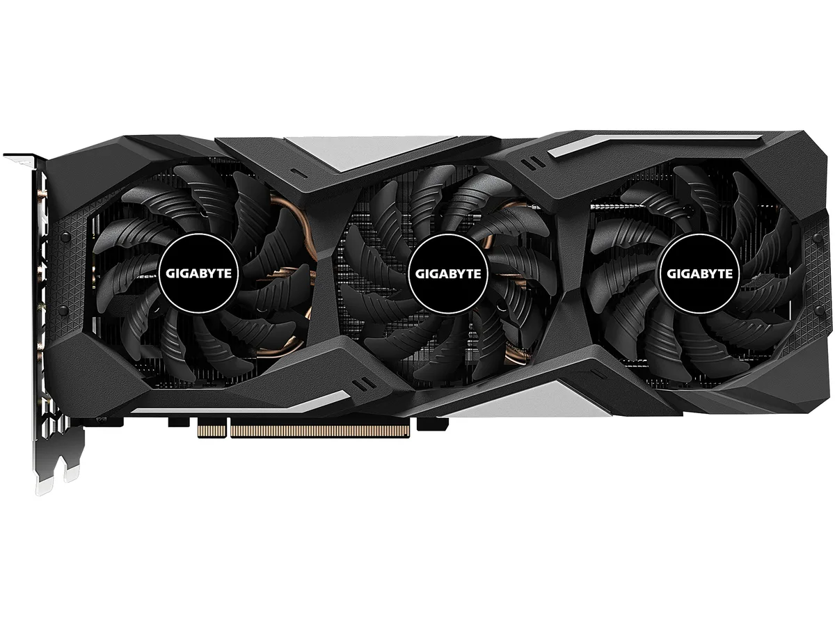 Refurbished GIGABYTE GTX 1660 SUPER card with triple-fan WINDFORCE cooler, black shroud and metal backplate