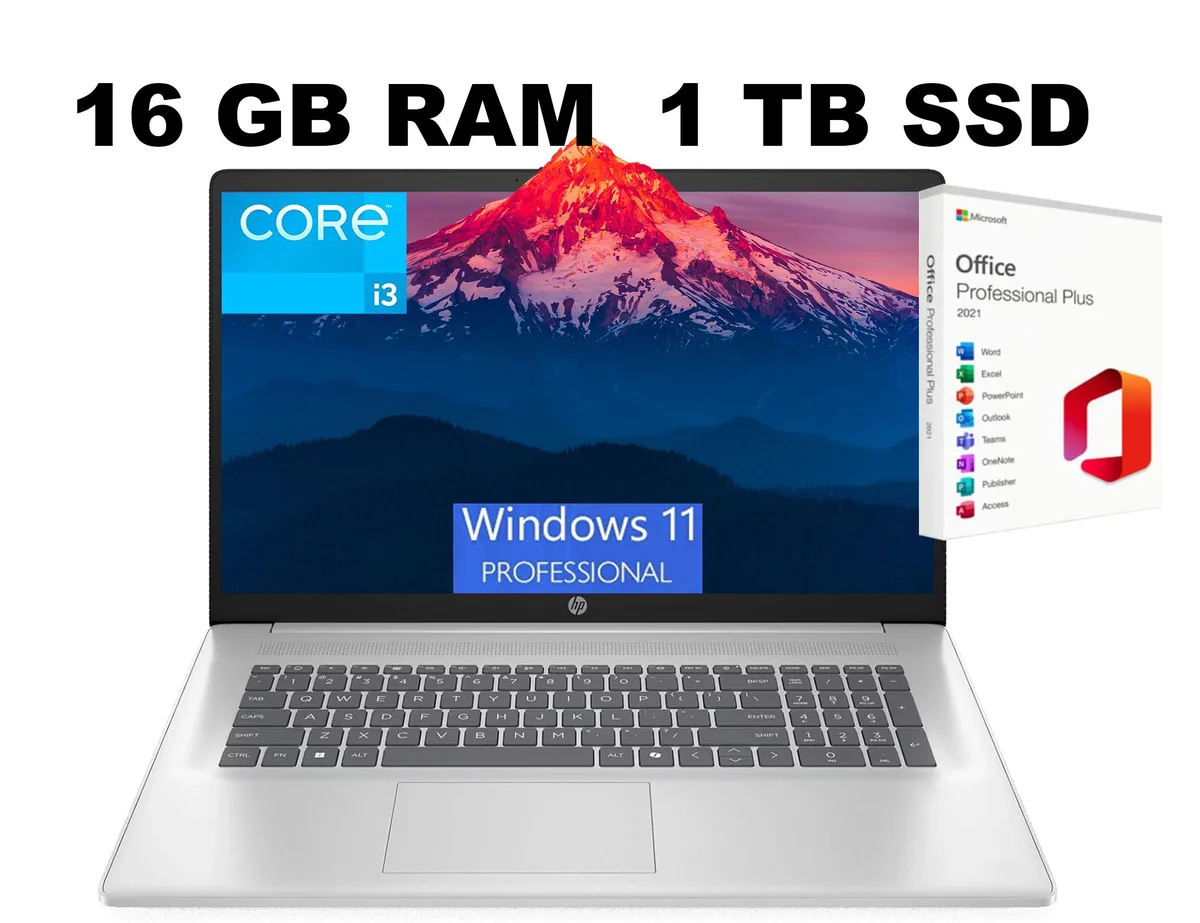 HP HP 17 laptop Intel Core i3-N305 8-core 16GB 1TB SSD 17.3" HD+ Windows 11 Pro — product photo