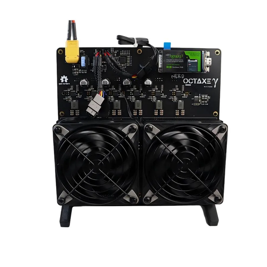 Compact beige desktop box with dual fans, a 3.5 inch screen and a power brick