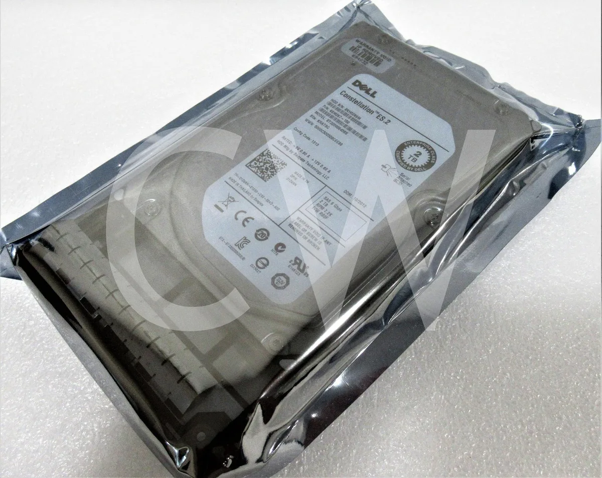 3.5 inch SAS hard drive in silver metal caddy tray